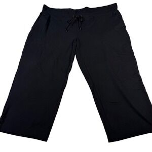 Eddie Bauer Womens Black Cropped Wide Leg Pants Drawstring Waist XL